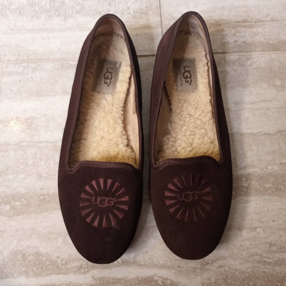 UGG Brown Suede Shearling Lined Flats - Picture 3 of 8